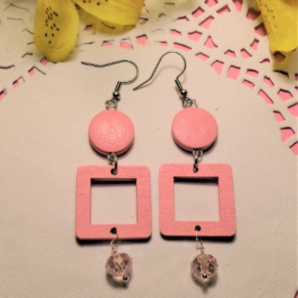 NWOT 2/$10 - Handmade environmentally friendly painted wood dangle earrings - Picture 3 of 4